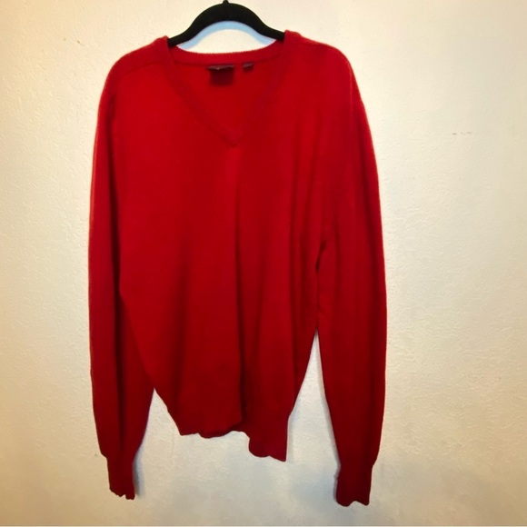 Nordstrom 100% Lambs Wool Vintage Y2K Cherry Red Holiday V Neck Sweater Large - Picture 2 of 13